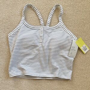 all in motion White and Navy Striped Tank Crop Top